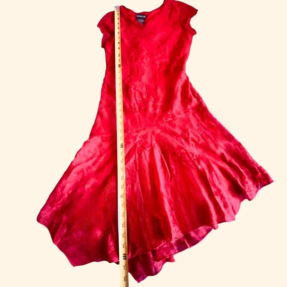 Girls’ Red Sparkly Dress Cap Sleeve Handkerchief Hem Tie Waist Festive Size 12 - Picture 8 of 10